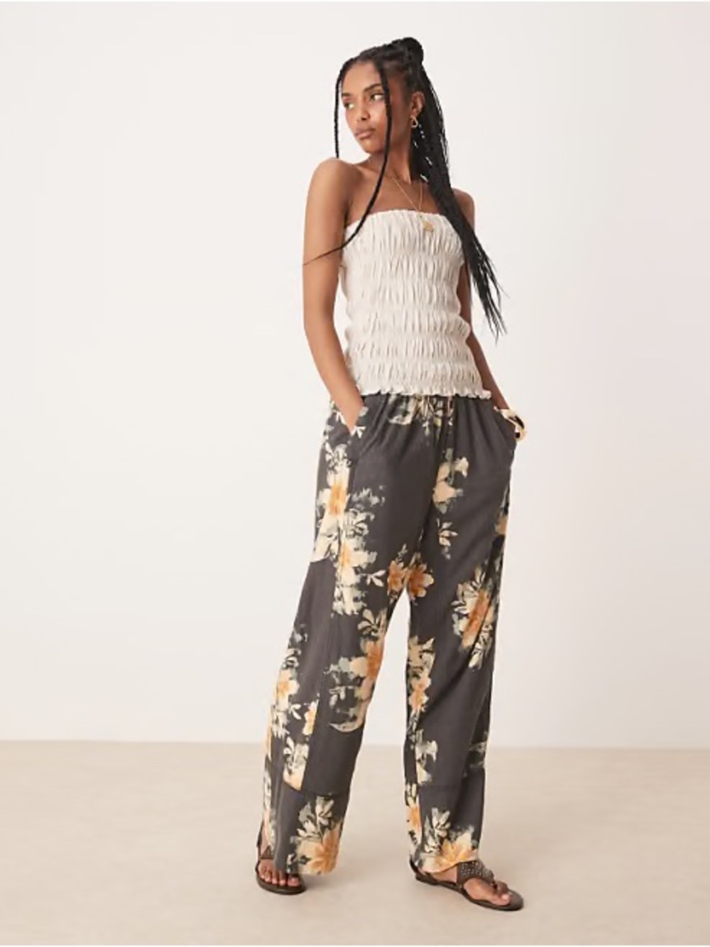 Free People Days End Floral Wide-Leg Linen Pants